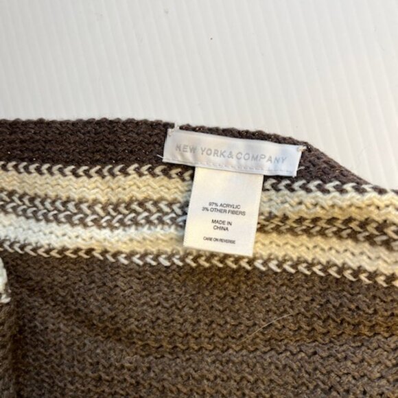 New York & Company Acrylic Brown and White Striped Scarf with fringe ends - Picture 3 of 3
